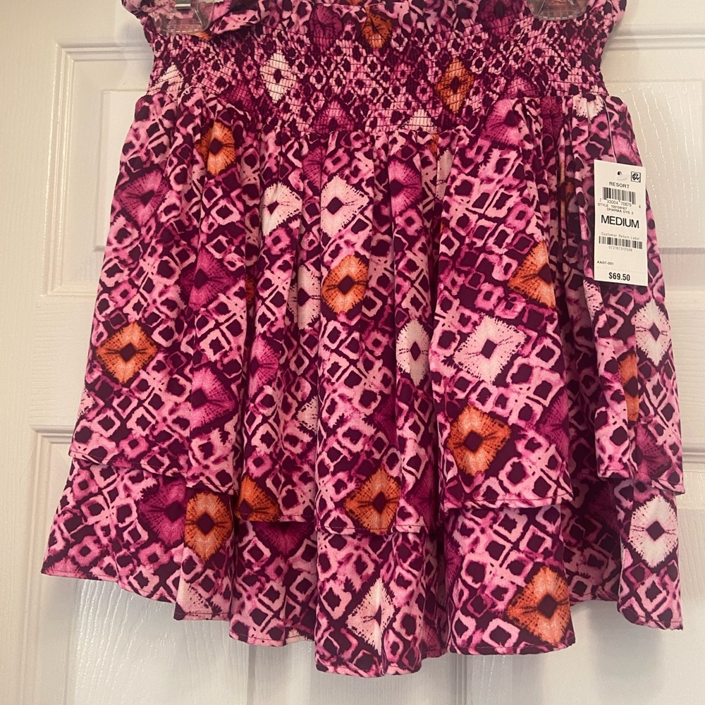 INC International Concepts Pink and Orange Patterned Mini Skirt